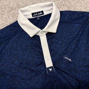 Bad Birdie Polo Shirt Golf Blue Speckle AOP Print Performance Stretch Mens M